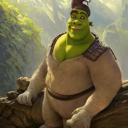 Prompt: shrek has giant feet, highly detailed, digital painting, artstation, concept art, smooth, sharp focus, illustration, art by artgerm and greg rutkowski and alphonse mucha