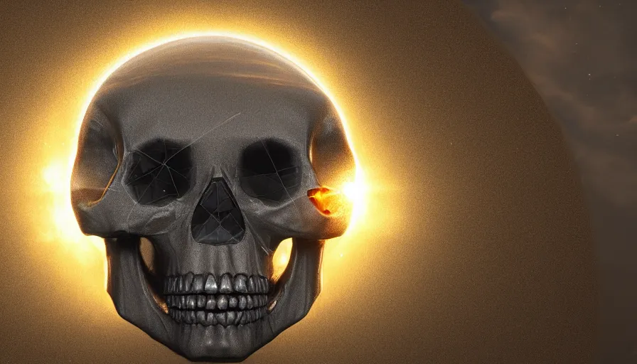 Prompt: A diamond skull that reflect the sun, hyperdetailed, artstation, cgsociety, 8k