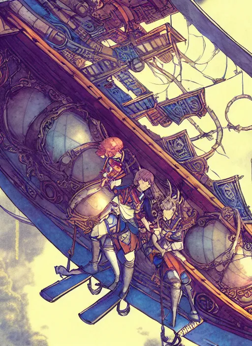 Prompt: character portrait of the pearl herald on an airship, hidari, color page, tankoban, 4K, tone mapping, Akihiko Yoshida.