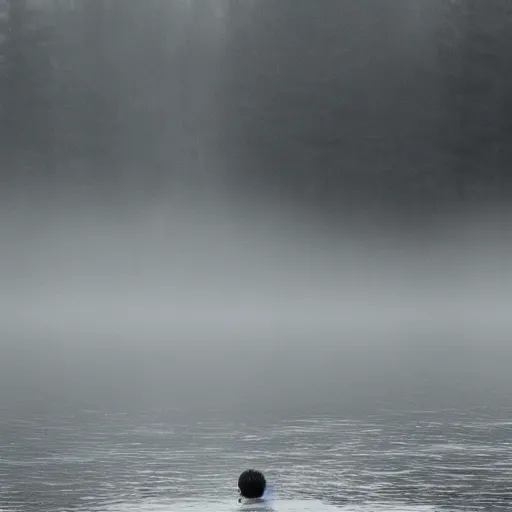 Prompt: person swimming in fog, eerie, dark