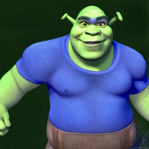 Image similar to shrek but his skins is blue, full hd, high resolution, very detailed