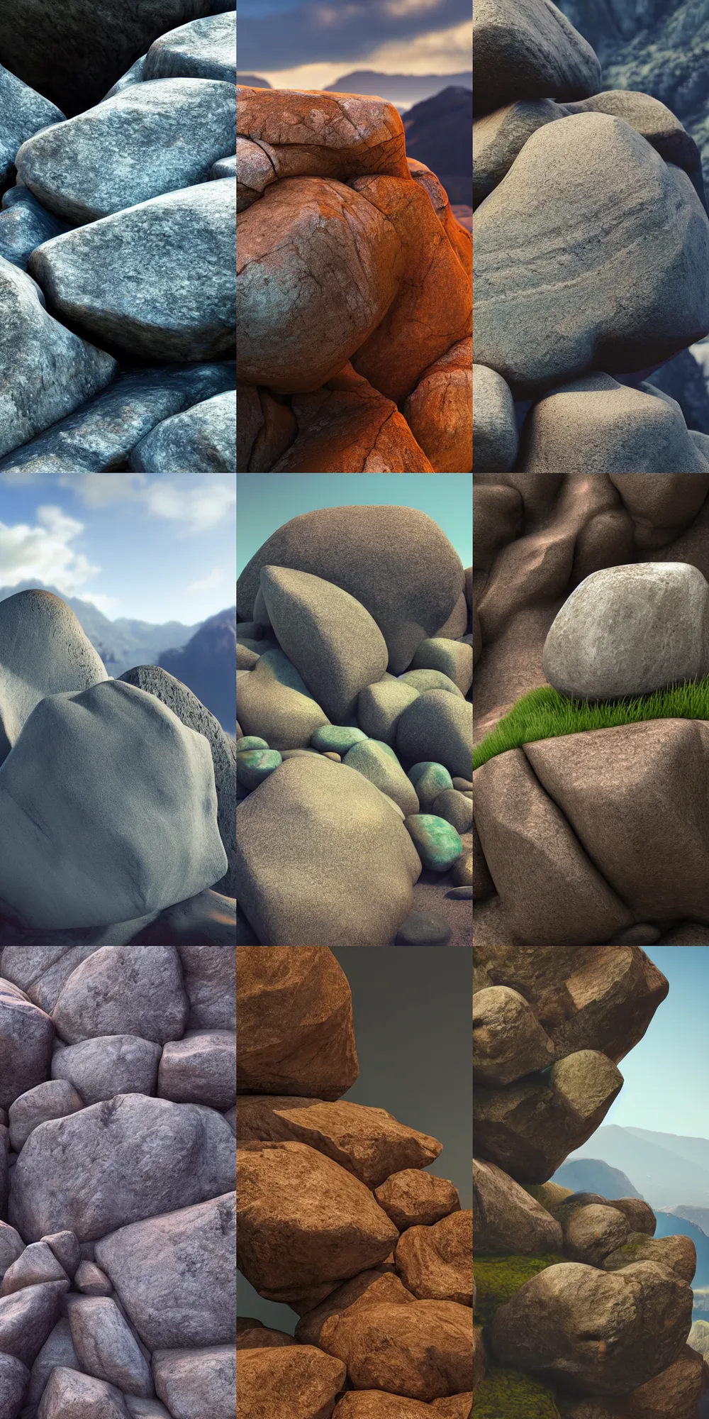 Prompt: Beautiful rock in a mountain landscape, raytracing, 8k, octane render, volumetric, vivid, beautiful, hyperrealism”