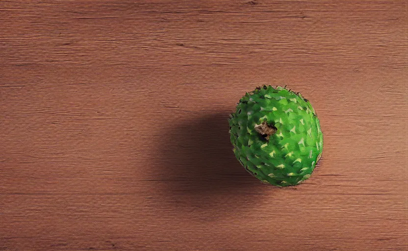 Prompt: a macro photo of a pine apple on a wooden table at sunrise, hyperrealistic, some trees in the background, dof, octane render, unreal engine 5, trending on artstation, high quality, highly detailed, 8 k, soft lighting, path traced, beautiful, harmonious, complementary colors, serene scene, bloom, godrays, concept art