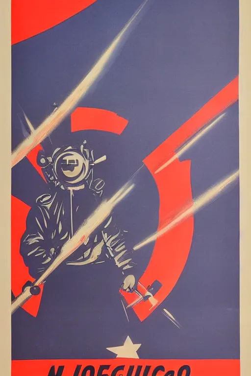 Image similar to ussr propaganda poster of 1 9 5 0 s nuclear war, futuristic design, dark, washed out color, centered, art deco, 1 9 5 0's futuristic, glowing highlights, intense