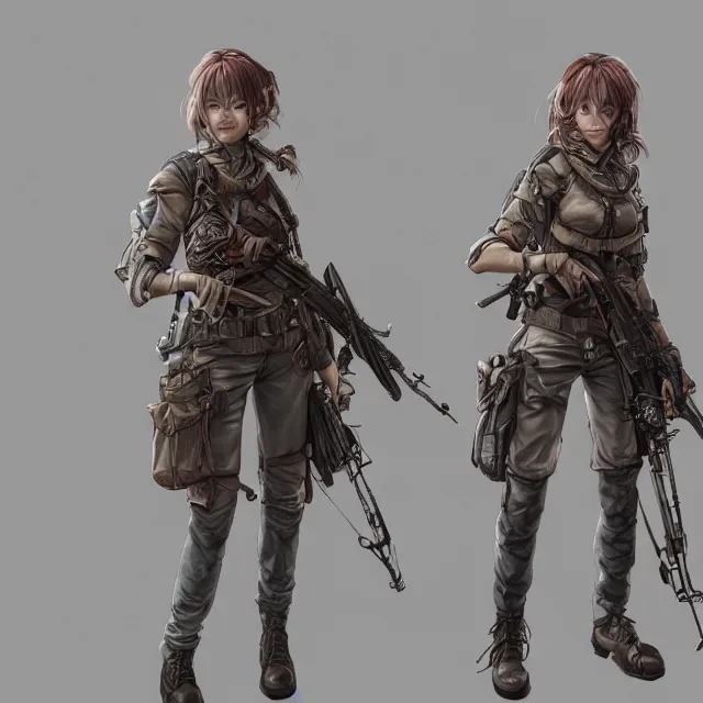 Image similar to the portrait of lawful neutral semi - colorful female infantry sniper as absurdly beautiful, gorgeous, elegant, young woman looking up, an ultrafine hyperdetailed illustration by kim jung gi, irakli nadar, intricate linework, bright colors, octopath traveler, final fantasy, unreal engine 5 highly rendered, global illumination, radiant light, detailed and intricate environment