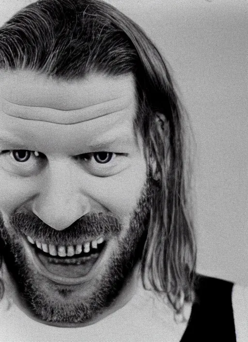 Prompt: a still of aphex twin in the style of David Lynch