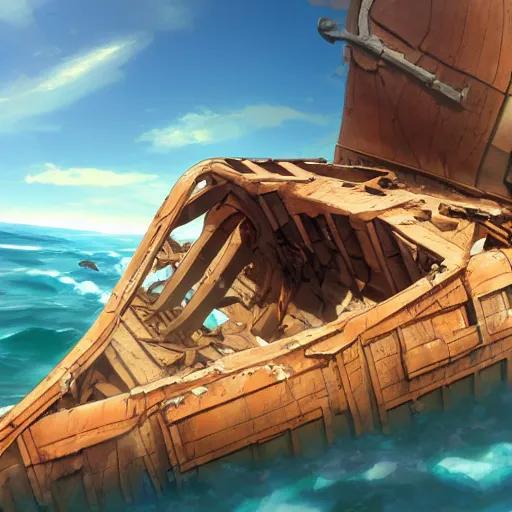 Image similar to shipwreck on a sandy beach on a sunny day? highly detailed, trending on artstation, award winning