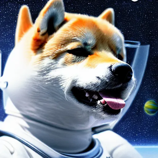 Image similar to a very detailed pencil drawing of a shiba inu in an astronaut suit in space 4 k, high resolution, still, landscape, hd, dslr, hyper realistic, sketch