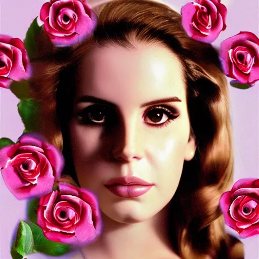 Image similar to A portrait of Lana Del Rey, face in focus, highly detailed, rose, cigarette, art house,