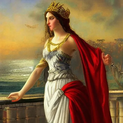 Prompt: Romanticism painting of a Greek Princess