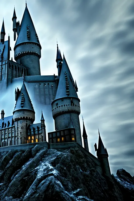 Image similar to a dslr photo of a hogwarts castle under attack, atmospheric, realistic, 4 k