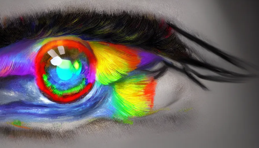 Image similar to Eye with a rainbow retina, hyperdetailed, artstation, cgsociety, 8k