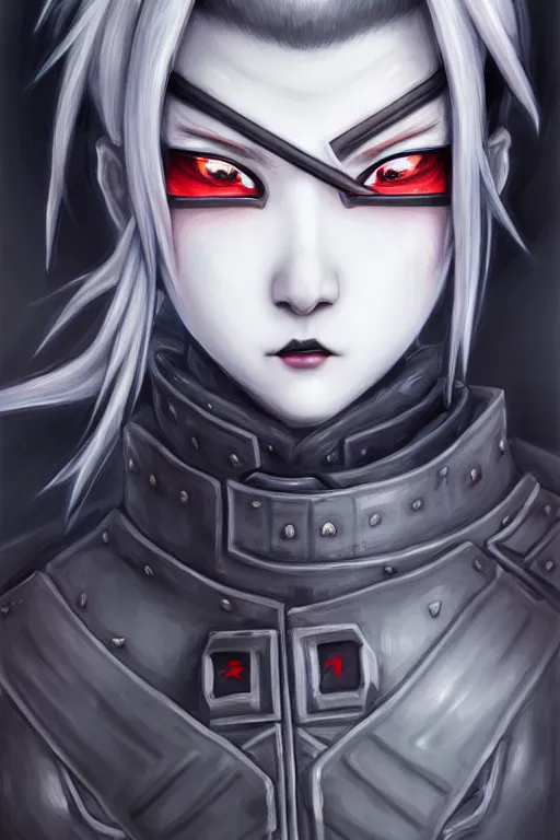 Prompt: portrait of dark grey color hair kunoichi momiji : : ninja gaiden, metalic frost cyber ninja respirator, stormy snowy fiji mountain, armored, highly detailed, digital painting, face detail, artstaion, concept art, sharp focus, ultrafine detailed illustration by loish and ayanamikodon and irakli nadar
