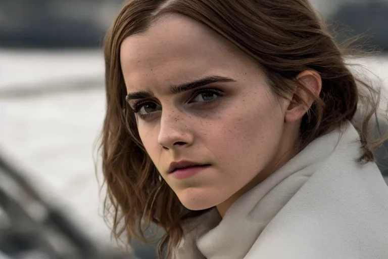 Image similar to promotional image of Emma Watson in Interstellar (2014 film), detailed face, movie still, promotional image, imax 70 mm footage