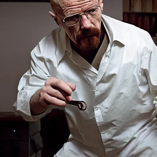 Prompt: walter white snorting cocaine with mike