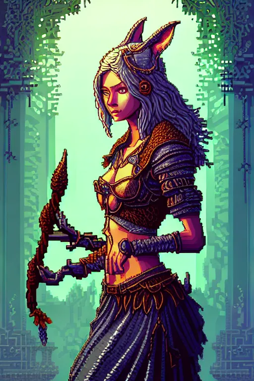 Image similar to freya, beautiful detailed pixelart by albertov, intricate details, beautiful, dithered gradients, volumetric lighting, cgsociety, artstation, smooth, sharp focus, 2 d illustration, amazing art by dan mumford, old school computer game graphics, crpg, d & d, pixel art