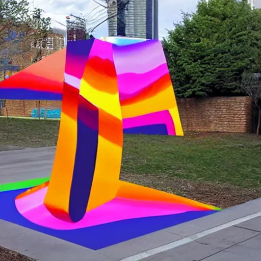 Image similar to an 3 d optical illusion, outdoor art installation, colour hd photography