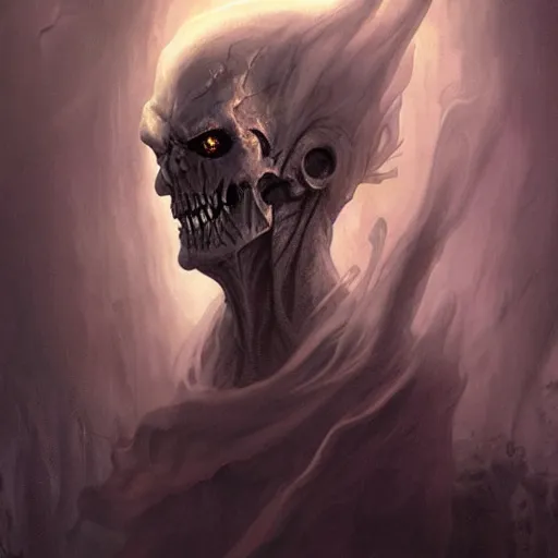 Image similar to head and shoulders portrait of a ghostly, shadowy, spectral wraith, d & d, fantasy, greg rutkowski, frank frazetta, alexandre chaudret, boris vallejo, michael whelan, miro petrov, hr giger, magali villeneuve, donato giancola