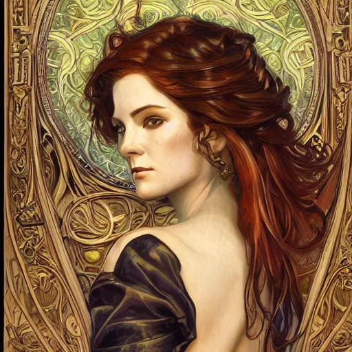 Prompt: an art nouveau painting in the style of donato giancola, and in the style of charlie bowater, and in the style of claudio errico. symmetry, smooth, sharp focus, semi - realism, intricate detail.