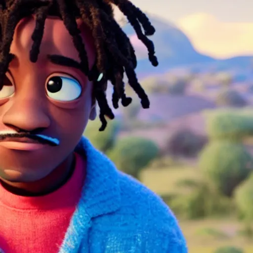 Image similar to a cinematic film still from a 2022 Pixar movie starring Lil Uzi Vert, in the style of Pixar, shallow depth of focus