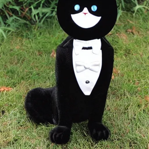 Prompt: a black cat with a top hat and a tuxedo