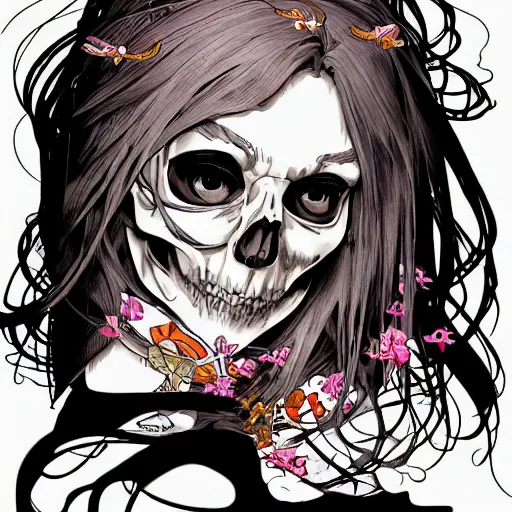 Prompt: anime manga skull portrait girl female skeleton illustration artstation vector art Geof Darrow and Ashley wood and alphonse mucha pop art nouveau intricate