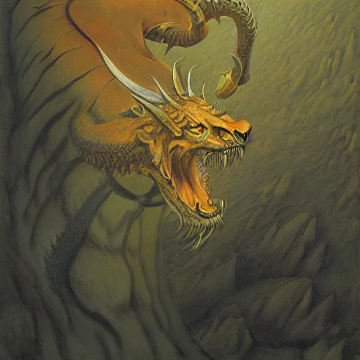 Prompt: tiger dragon by zdzisław beksiński
