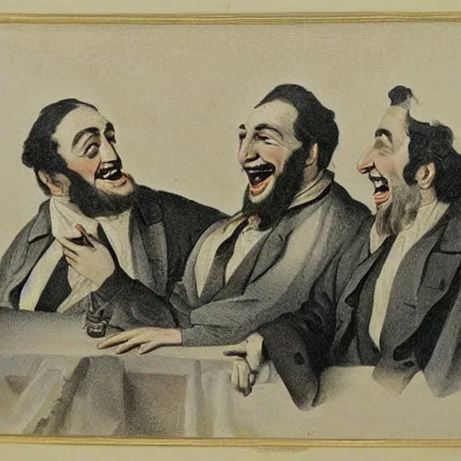 Prompt: 1850 painting of jewish men laughing