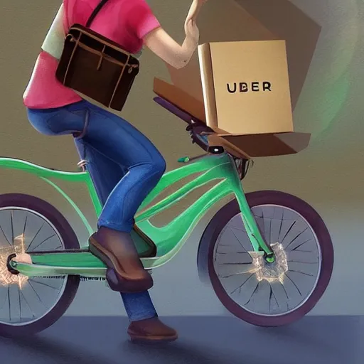 Image similar to uber eats delivery cyclist, trending on artstation, deviantart, Pinterest, detailed High Resolution, 8k