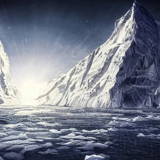 Image similar to epic masterpiece of dream sequence of the prophet of Antarctica, cinematic, establishing shot, extremely high detail, photorealistic, cinematic lighting, intricate line drawings, 8k resolution