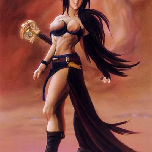 Prompt: Tifa Lockhart princess attire artwork by boris vallejo