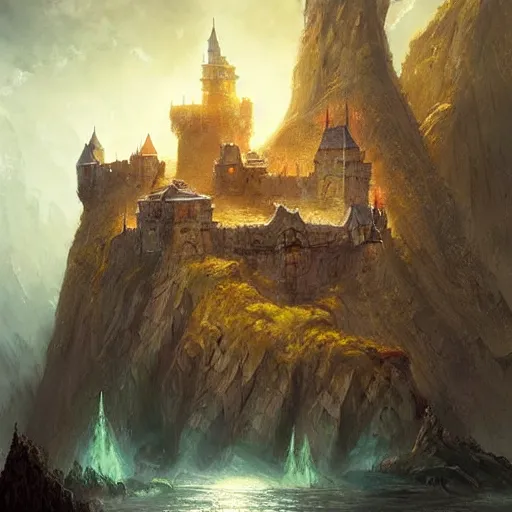 Prompt: a castle on a flying island, masterpiece, by greg rutkowski, magic the gathering coloring style, epic fantasy style art, fantasy epic digital art, epic fantasy card game art