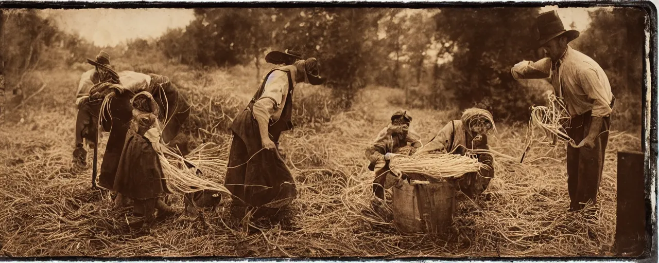 Prompt: harvesting spaghetti during the gold rush, tintype, small details, intricate, sigma 5 0 mm, cinematic lighting, photography, wes anderson, diane arbus, film, kodachrome