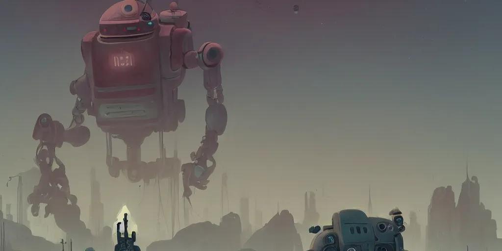 Image similar to a beautiful matte painting of a robot by simon stalenhag and abigail larson, trending on artstation