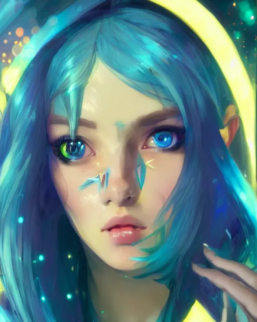 Prompt: pretty girl with blue hair, dj girl, in a club, laser lights background, sharp focus, digital painting, 8 k, concept art, art by wlop, artgerm, greg rutkowski and alphonse mucha