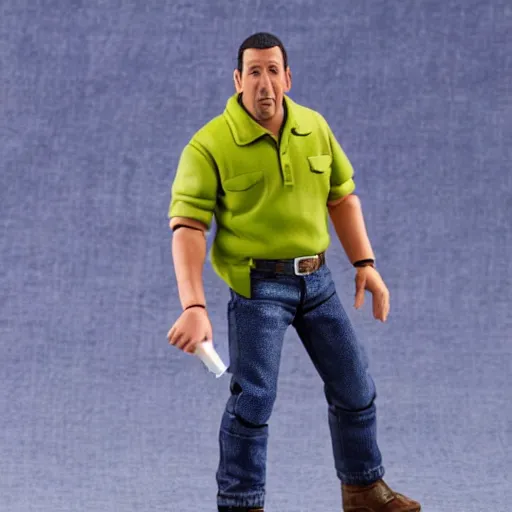 Image similar to a still a detailed full body action figure of adam sandler, first 4 figures, hasbro detailed product photo