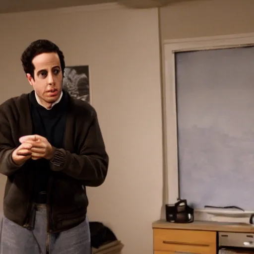 Image similar to Live Action Still of Young Jerry Seinfeld in Breaking Bad, real life, hyperrealistic, ultra realistic, realistic, highly detailed, detailed, very detailed, cool, ultra detailed, very realistic, trending on artstation, epic, HD quality, 8k resolution, body and headshot, film still, real, detailed face, very detailed face, real life