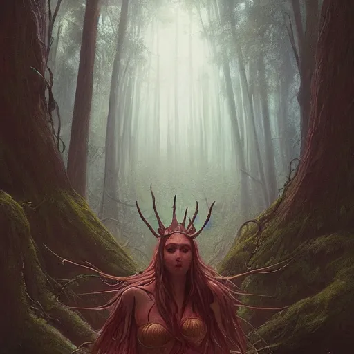 Image similar to A goddess of the forest, trending on Artstation, Greg Rutkowski, Wayne Barlowe