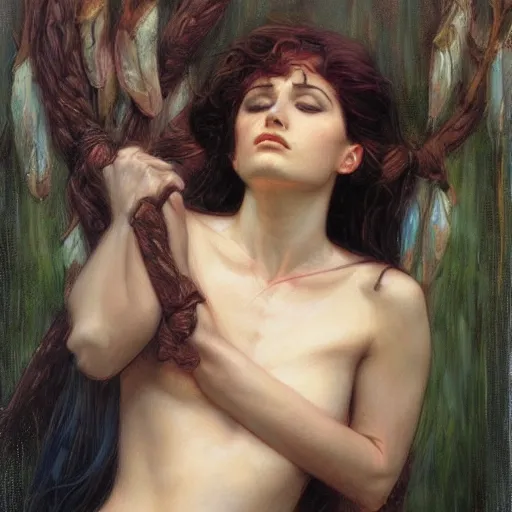 Prompt: a painting in the style of tom bagshaw, and in the style of donato giancola, and in the style of john william waterhouse.