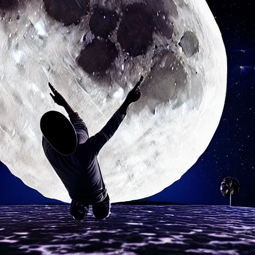 Image similar to a realistic matte painting of a dj scratching on the moon, detailed, 8 k,