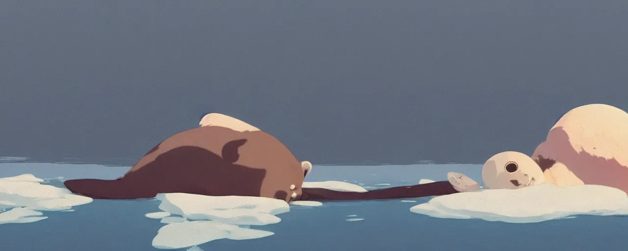 Prompt: a dead baby harp seal on the bottom of the ocean, atey ghailan, goro fujita, studio ghibli, rim light, dark lighting, clear focus, very coherent,