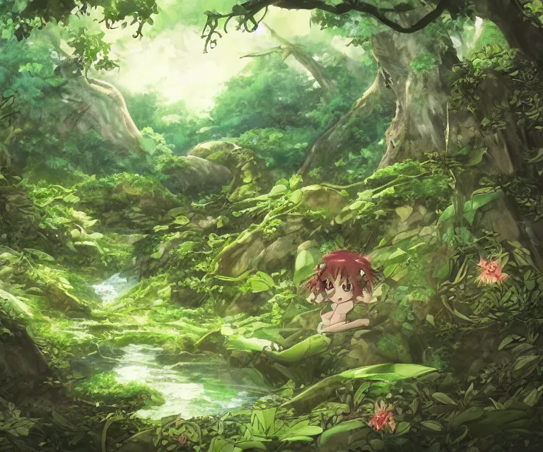 Prompt: frog in a forest, anime fantasy illustration by tomoyuki yamasaki, kyoto studio, madhouse, ufotable, comixwave films, trending on artstation