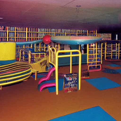 Prompt: a 1990's photo of an indoor playground, liminal, nostalgic, surreal