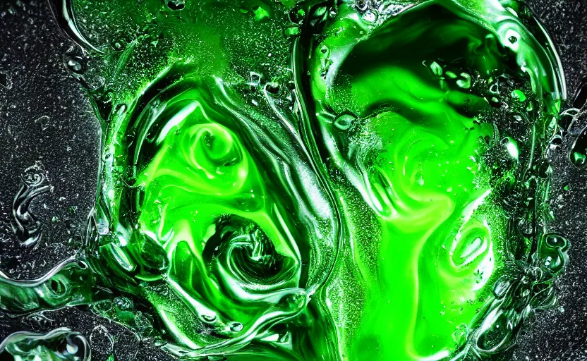 Image similar to warlock sumerge, beautiful green liquid, green oozing pool pit, cinematic lighting, various refining methods, micro macro autofocus, ultra definition, award winning photo