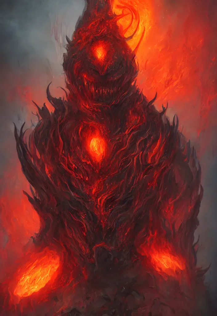 Prompt: a portrait of a gigantic meduss as a demon in a fiery hell, eerie, dark, magical, fantasy, trending on artstation, digital art.