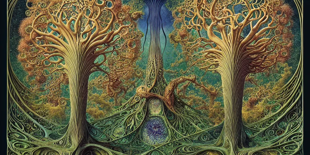 Image similar to tree of life by roger dean and andrew ferez, art forms of nature by ernst haeckel, divine chaos engine, symbolist, visionary, art nouveau, botanical fractal structures, organic, detailed, realistic, surreality