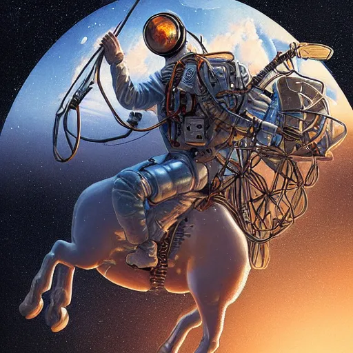 Prompt: ' horse above ', astronaut below, industrial sci - fi, by mandy jurgens, ernst haeckel, james jean