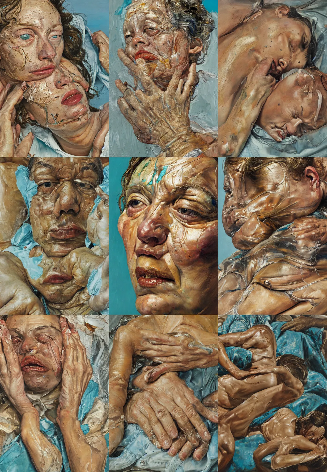 Image similar to high quality high detail painting by lucian freud and jenny saville, hd, golden eal, turquoise