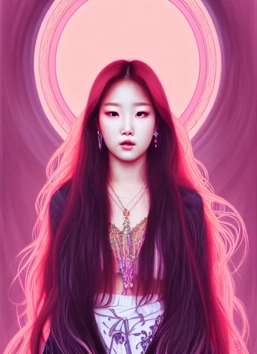 Image similar to roseanne park of blackpink, goddess, tarot card, highly detailed, digital painting, smooth, sharp focus, illustration, ultra realistic, 8 k, art by artgerm and alphonse mucha