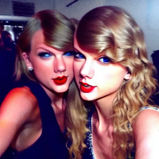 Prompt: a selfie of taylor swift and taylor swift, medium shot, detailed eyes,